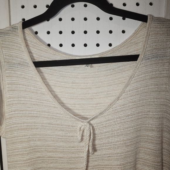 See You Monday Cream Beige Mini Dress Short Sleeve Tie Neck Large - Picture 6 of 9